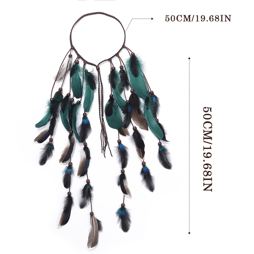Zoestar Boho Feather Headband Indian Tribal Headpiece Feathers Tassel Hippie Headdress Festival Costume Hair Accessories for Women and Girls (A) - Image 2