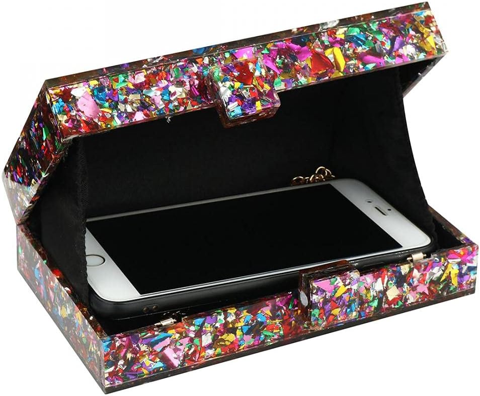 Acrylic Handbags for Women Multicolor Perspex Geometric Purses Box Clutch Elegant Crossbody Bag for Lady Evening Banquet Prom (Multi-colored) - Image 4