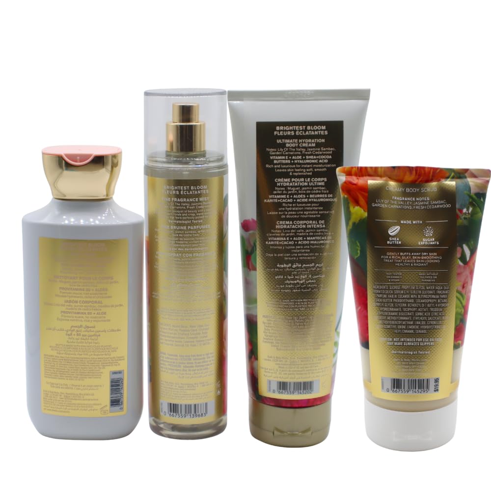 Bath & Body Works BRIGHTEST BLOOM Body Wash, Mist, Body Cream & Body Scrub 4-piece Gift Set with a Red Bow for Holidays – Full Size - Image 4