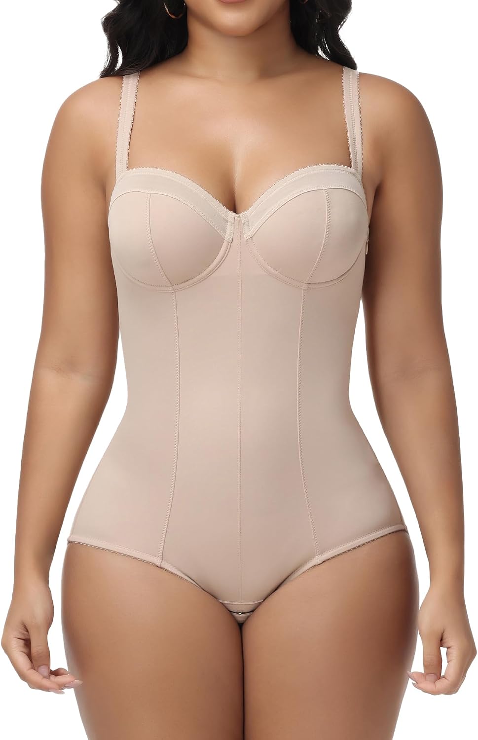 SHAPESHE Corset Bodysuit Tops for Women Tummy Control Shapewear V Neck Body Shaper Side Zipper Easy On Going Out Outfits