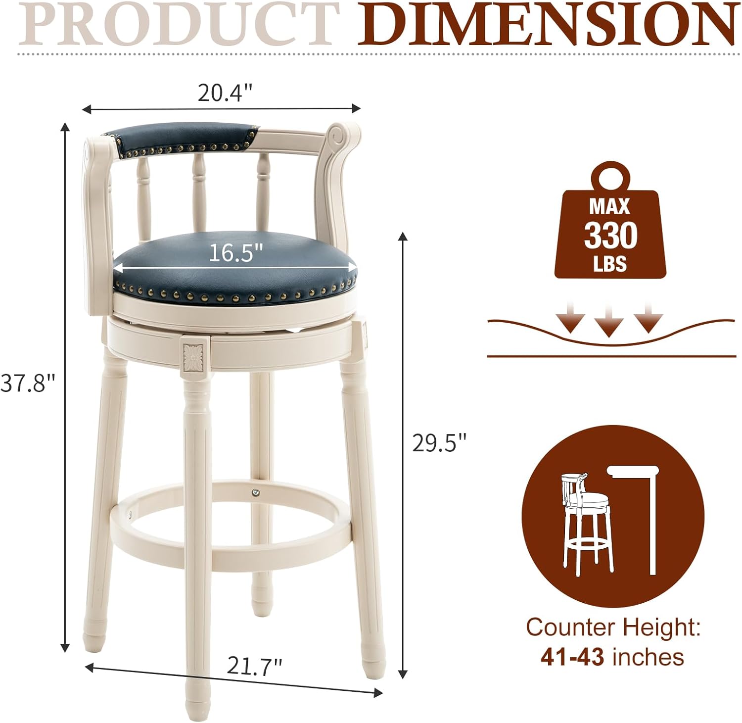 CozyRain Bar Stools Modern Swivel Barstools, Kitchen Counter Genuine Leather Upholstered Bar Stool Island Barstool with Footrest for Home Kitchen Dining Room (Blue, Seat Height 29.5 in)