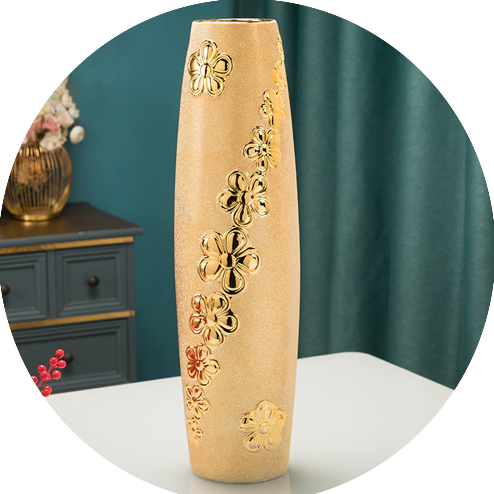 SnamicE Ceramic Vase,Decorative Large Vases,Floor vases,Vases Ceramic Vase, Decorative Gold Large Floor Vase, Tall Vases for Floor, for Decorative Branches and Dried Flowers,Gold-16x58.5cm