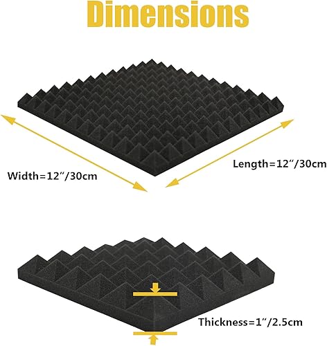 Miniatura 2 de SK Studio Paquete de 12 paneles de espuma acústica pirámide ignífuga insonorizados, absorbentes de sonido para techo de estudio en casa, 11.8 x 11.8