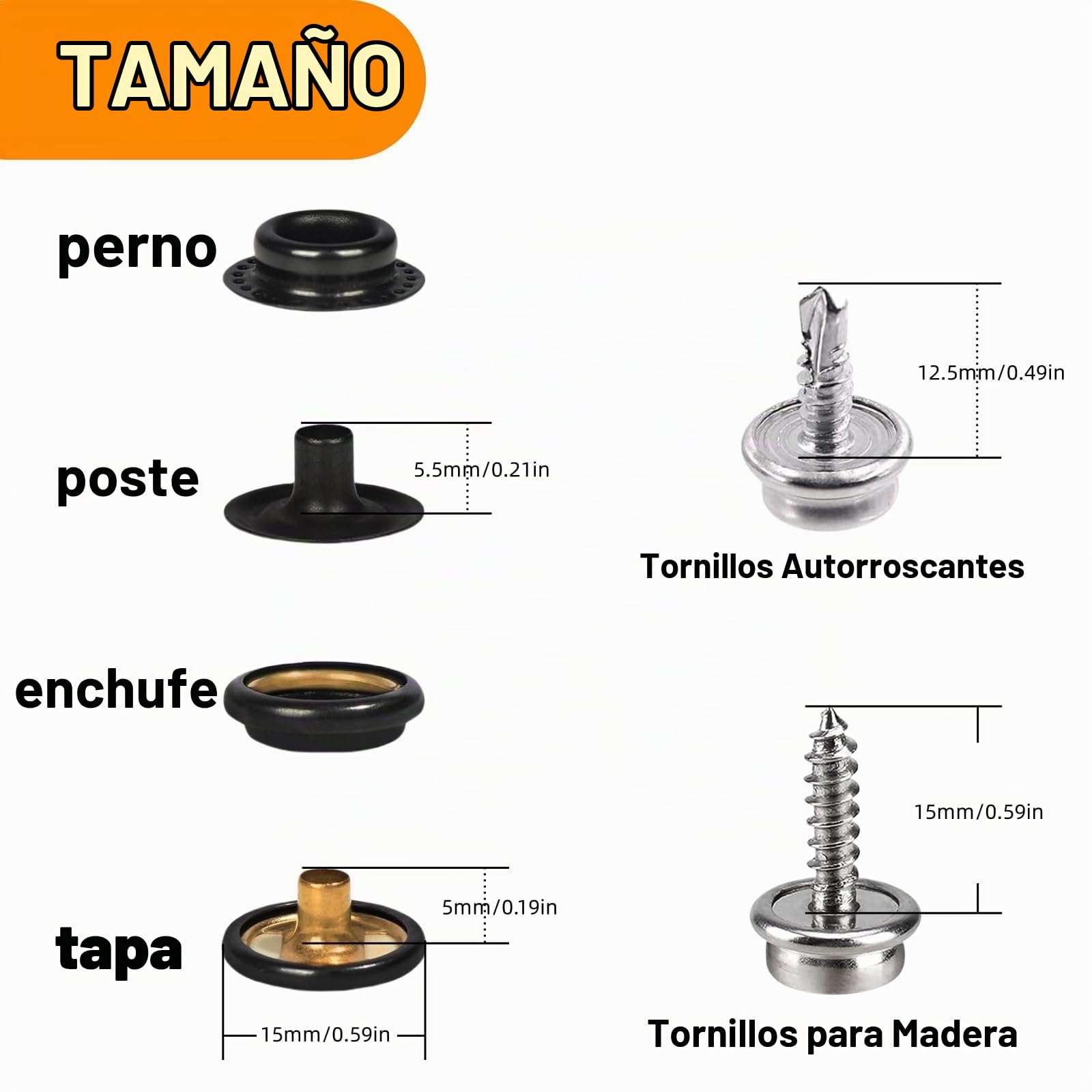 SUNAROC Corchetes De Presion Metalicos, 15mm Botones De Presion Metalicos Corchetes Cuero Broches Lona Botones Presion Acero Para Lona Ropa Cuero