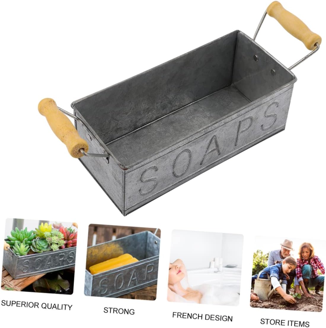 Metal Soap Box Flower Pot 8.07X3.54X2.95 Inch Garden Basket Planter Container for Outdoor Patio Decoration and Plant Storage