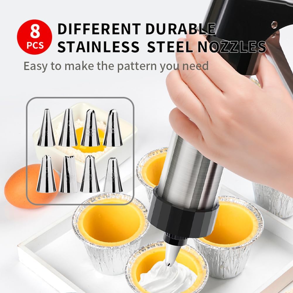 Cookies Press Gun,Stainless Steel Spritz Cookie Press with 13 Cookie Presss Discs and 8 Icing Tips,Durable Butter Cookies Shooter for DIY Biscuits(silver)