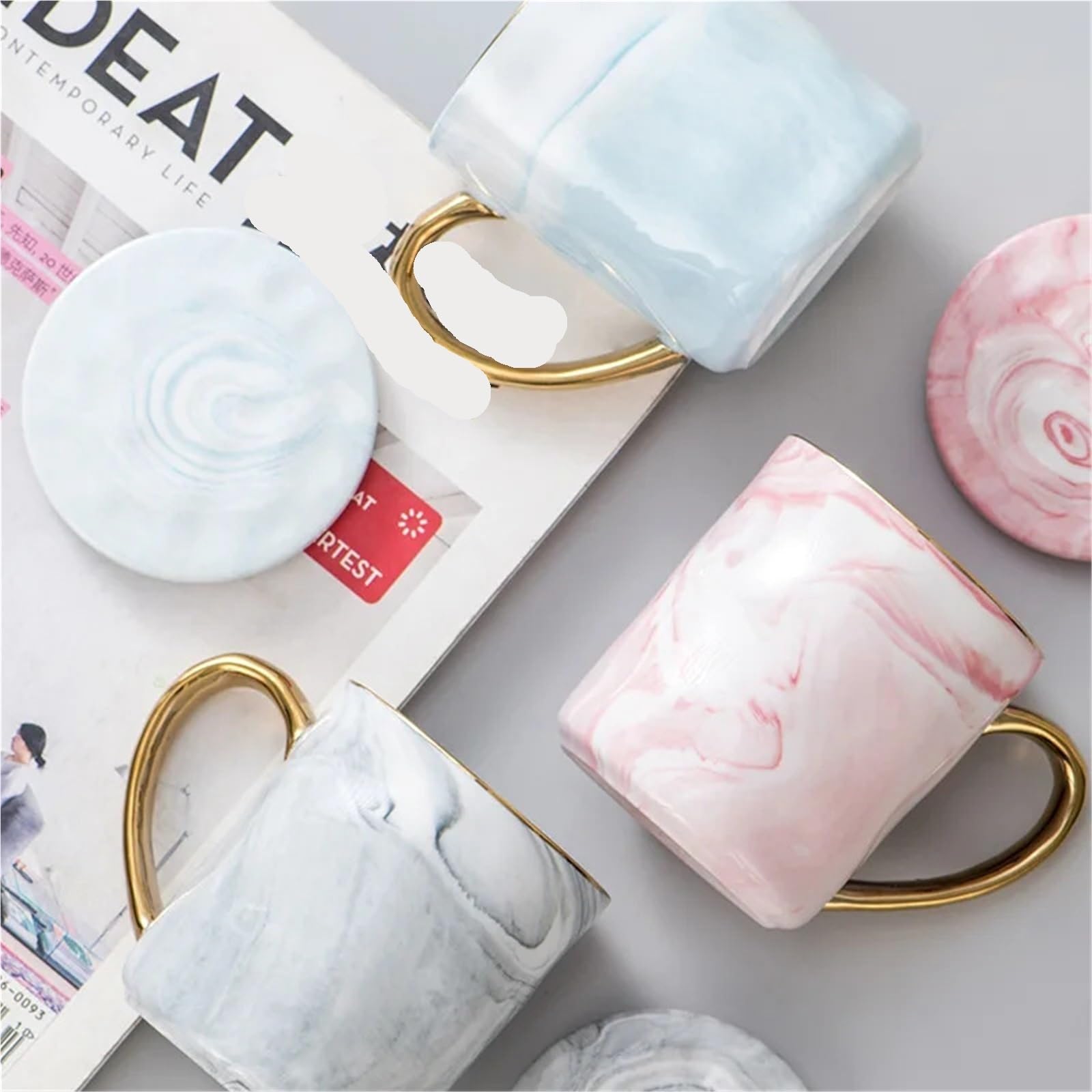 1/2PCS 400ml Keramik Becher Gold Rand Kaffee Tasse Paar Jahrestag Frühstück Haferflocken Teetasse Milch Tasse für Kaffee(2pcs pink Black)