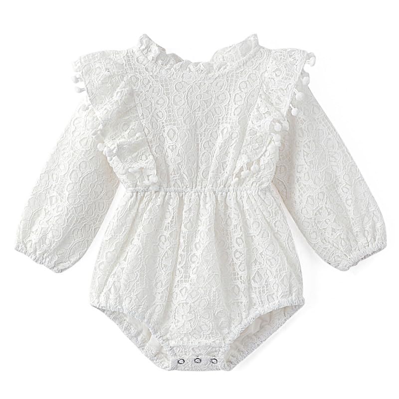 Simplee kids Baby Girls Rompers Long Sleeve Pompoms Infant Toddler Jumpsuit for Spring Fall Winter