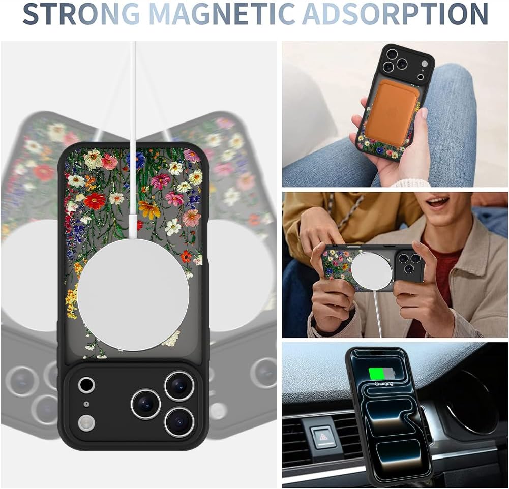 AIGOMARA Case Made for iPhone 17 Pro [Compatible with MagSafe] Colorful Daisy Flower Floral Pattern Design Soft TPU Bumper Hard PC Back Anti-Fall Shockproof Protective Slim Magnetic Cover
