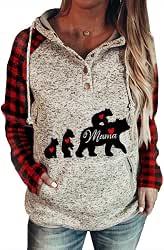 Women's Mama Bear Print Hoodie, Long Sleeve Lightweight Sweatshirt for