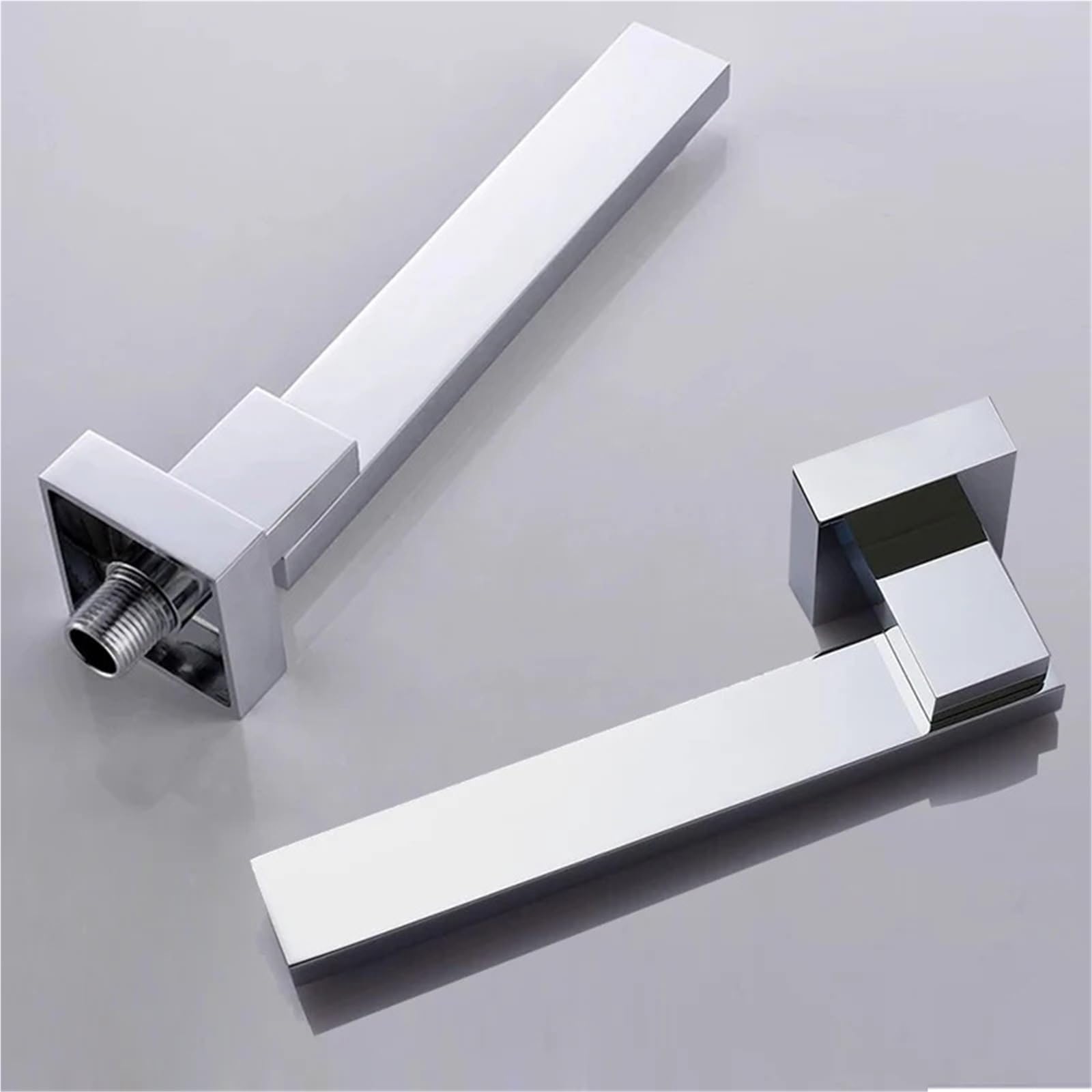 Wasserhähne im Freien Wandmontierter Wasserhahnauslauf, Messing, Chrom, quadratischer und runder Duscharm, Badewannenzubehör, Abwasser(Grey Square Brass)