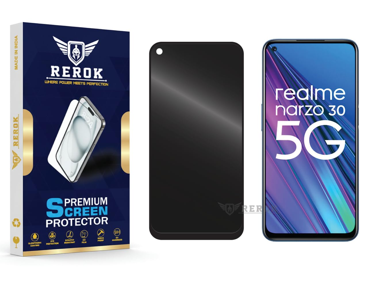 REROK Anti-Spy Privacy Tempered Glass Screen Protector Compatible with Realme Narzo 30 5G [Pack of 1] | Edge-to-Edge, 9H hardness, Case Friendly, Easy Installation Kit