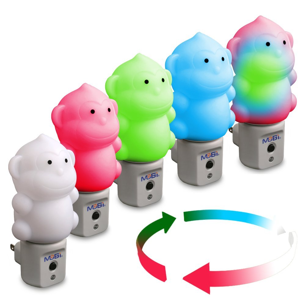 MOBI WallMate Color-Changing LED Night Light Auto Sensor, 5 Modes, Monkey Shape
