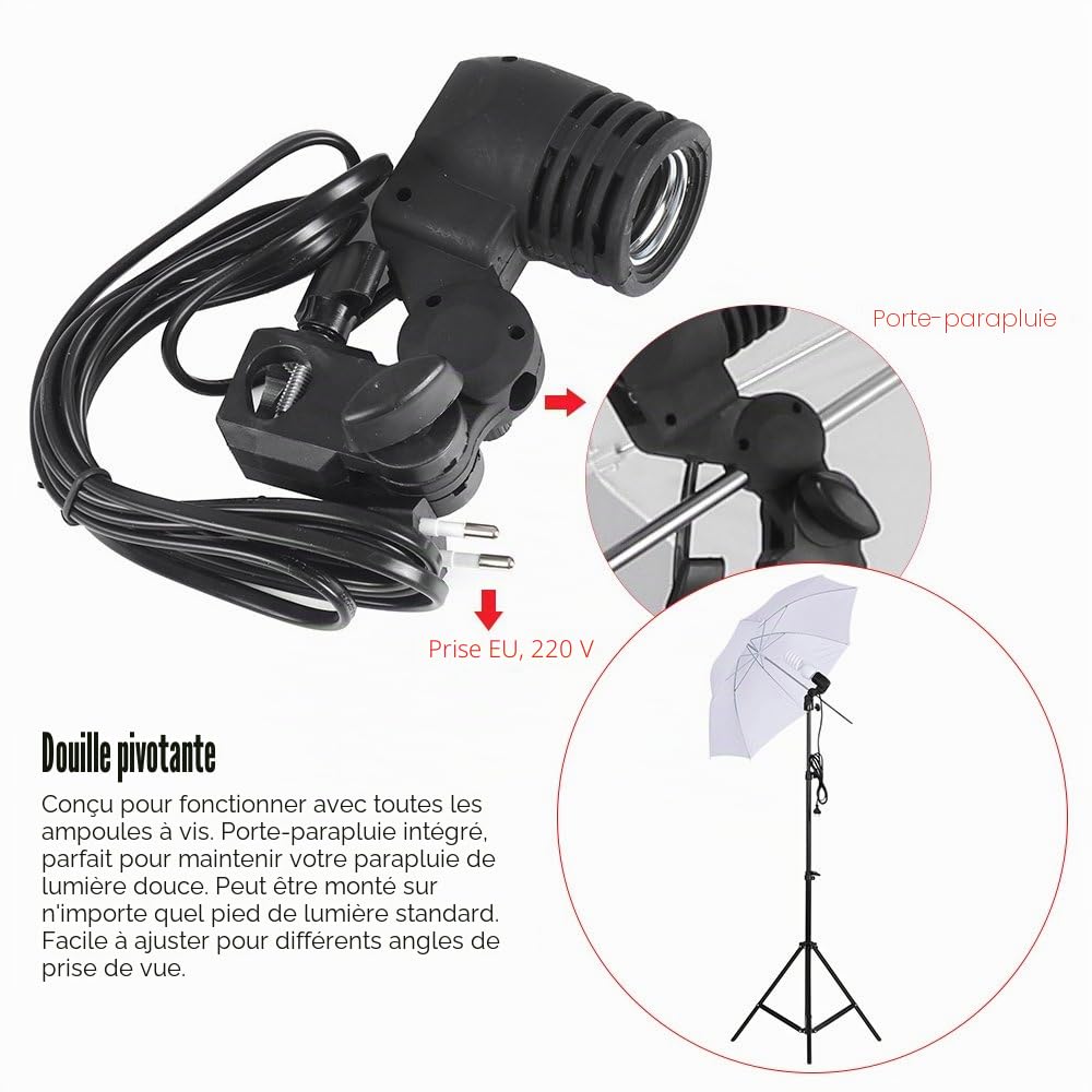 Andoer Kit Studio Photo et éclairage Système de Support de Toile de Fond 135W 5500K Ampoules Parapluie Softbox éclairage Continu pour Studio Photo Professionnel pour Portrait et Photographie Vidéo