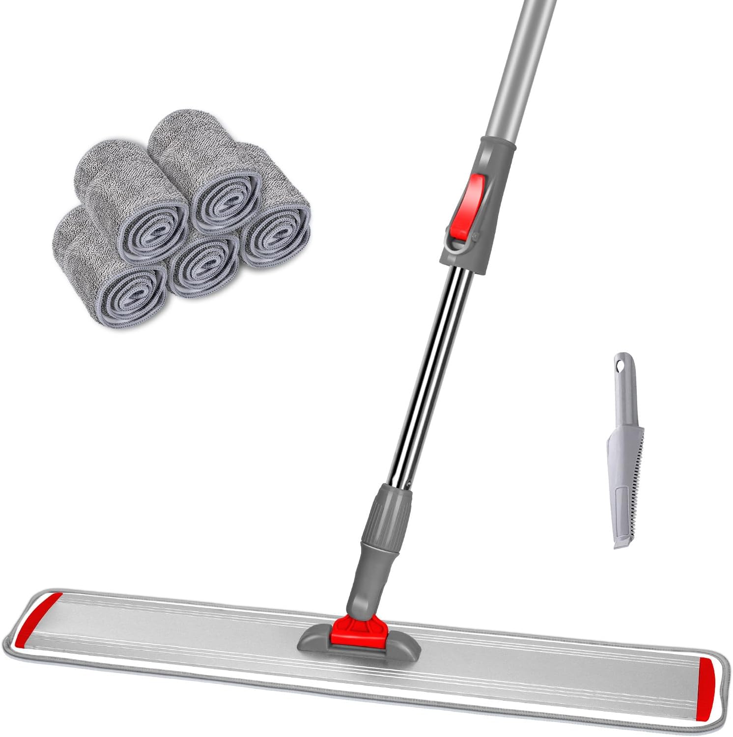 Masthome Industrial Mop, 60cm Extra-Wide Large Floor Mops with 5 Washable Pads, Wet Dry Commercial Flat Mop with Telescopic Handle & Aluminum Plate