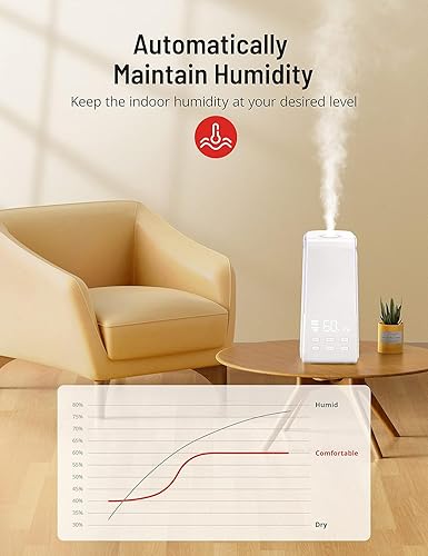 Miniatura 3 de Humidificadores silenciosos de 4 L para habitación grande, humidificadores ultrasónicos de niebla fría con humidistato, humidificador de plantas en