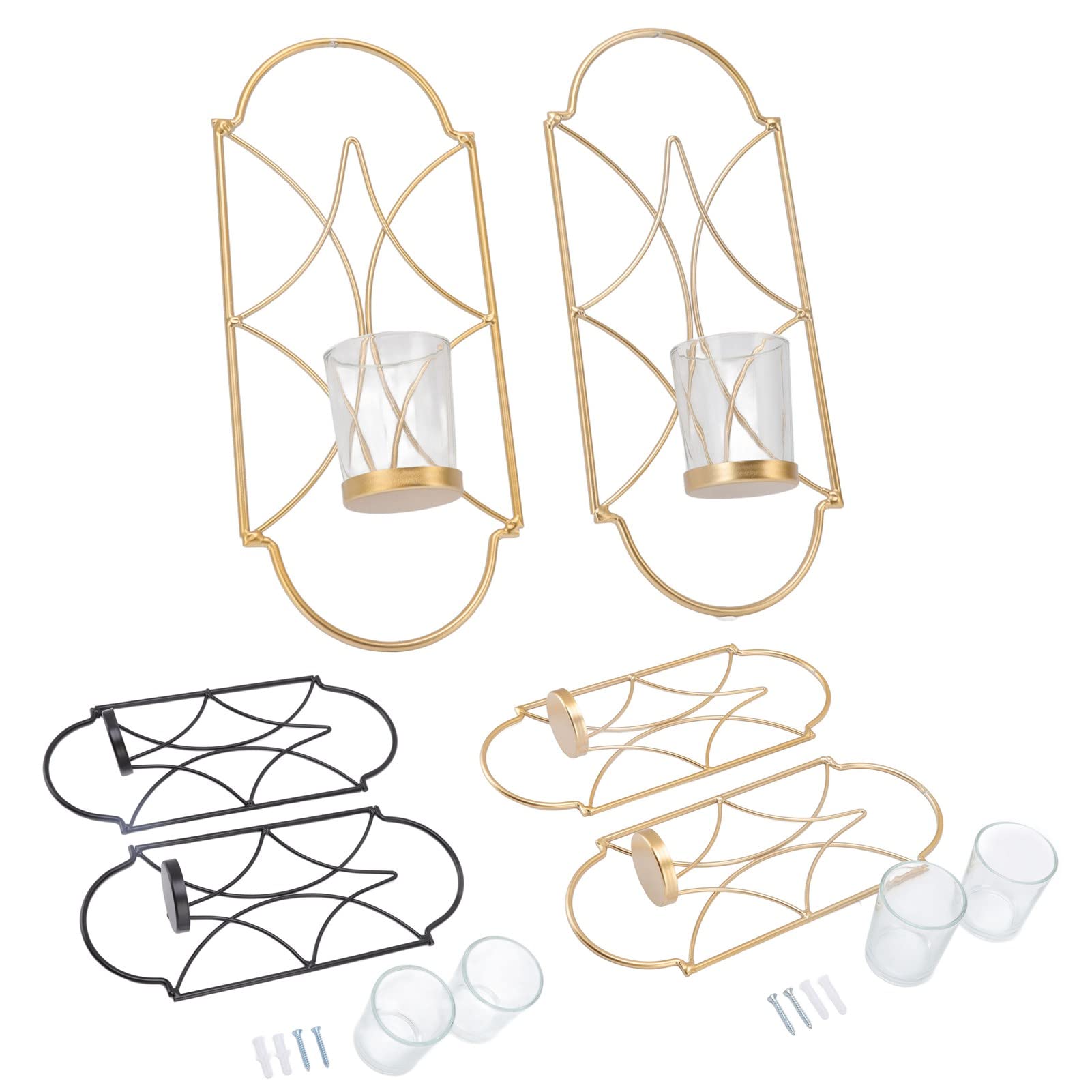 Pwshymi 2Pcs Wall Sconces Set,Wall Mounted Candle Holder Iron Glass Sconces Decoration Accessories for Living Room Bedroom Furniture Decoration Sconces Wall Decor Set(Gold) Decor