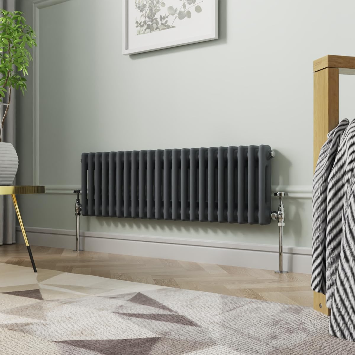 Nrg Anthracite 300 X 1010Mm Horizontal Cast Iron Radiator Double Panel