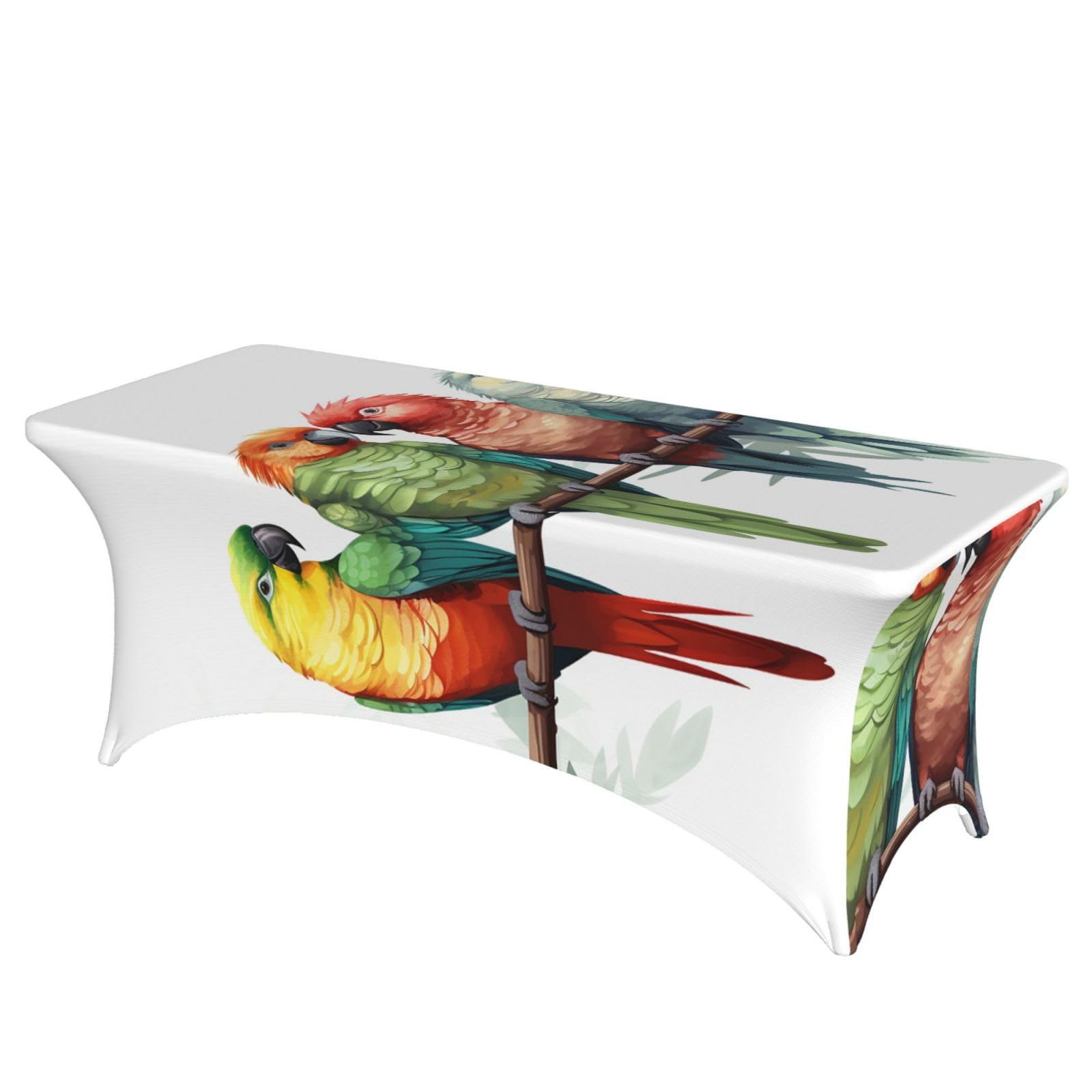 DWVTSLH 6FT Spandex Table Covers for Rectangle Tables, Wrinkle Resistant Stretch Tablecloths, Ultimate Fitted Colorful Parrots On Tree Table Cloth for Party, Wedding, Banquet