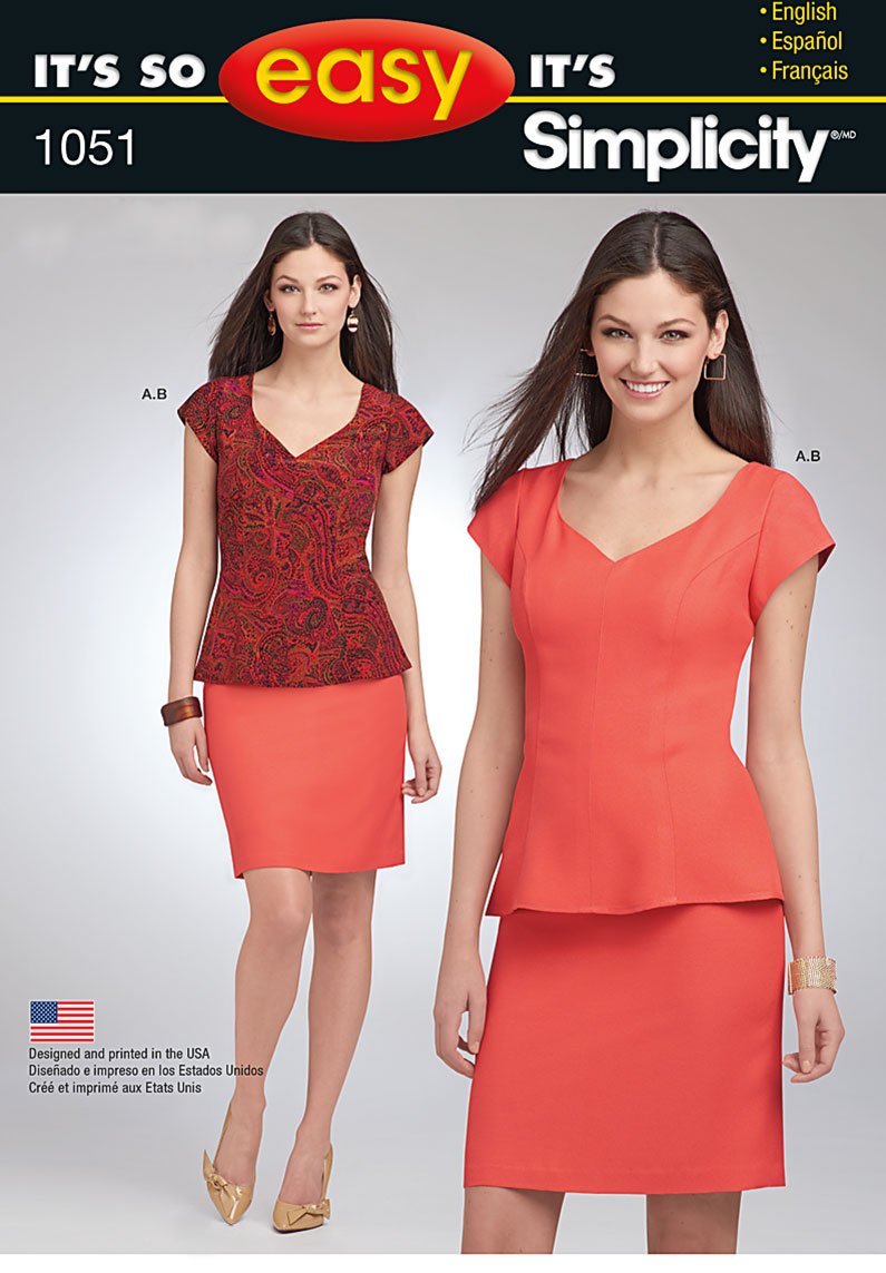 Patrons de couture Simplicity 1051 haut et jupe So Easy pour femme