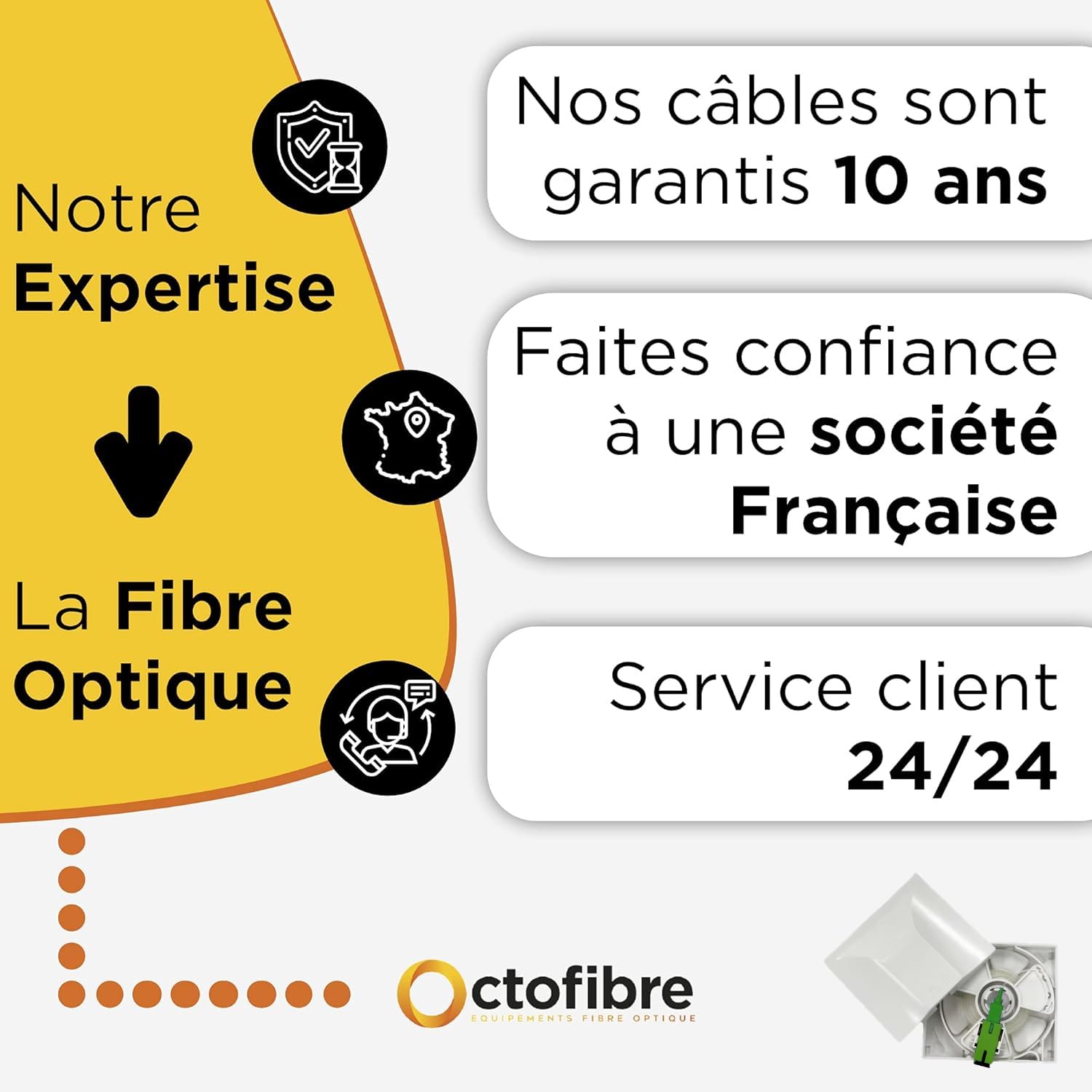 Rallonge Fibre Optique Orange SFR Bouygues Free - 40m - Câble Transparent Sur Enrouleur - Déplacement/Déportation De Box Internet - Tout Opérateur - Mâle vers Femelle - Garantie 10 Ans