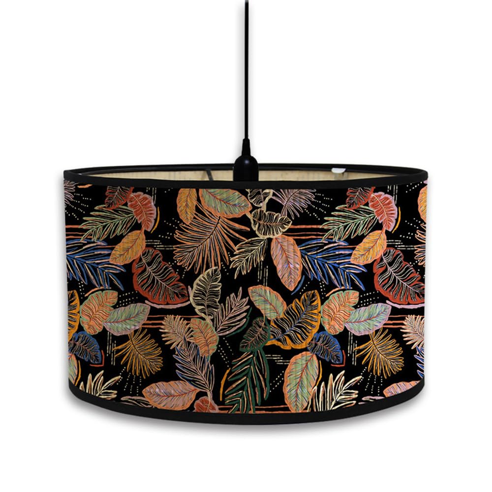 Morbuy Round Lampshades Bamboo Lampshade for Table Lamps Ceiling Light Shades Diameter 30cm Pendant Lamp Shade Luxury Home Decorative for Wall Lamp, Bedside Lamp, Floor Lamp (Colorful Leaves)