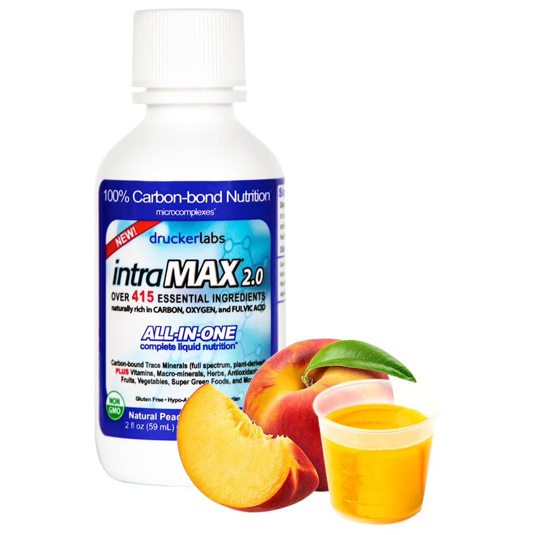 DRUCKER Labs - IntraMAX 2.0 - Organic Liquid Trace Minerals, Multivitamin and Multi-Nutritional Dietary Supplement (32 Ounces / 946 Milliliters, Peach Mango Flavor)