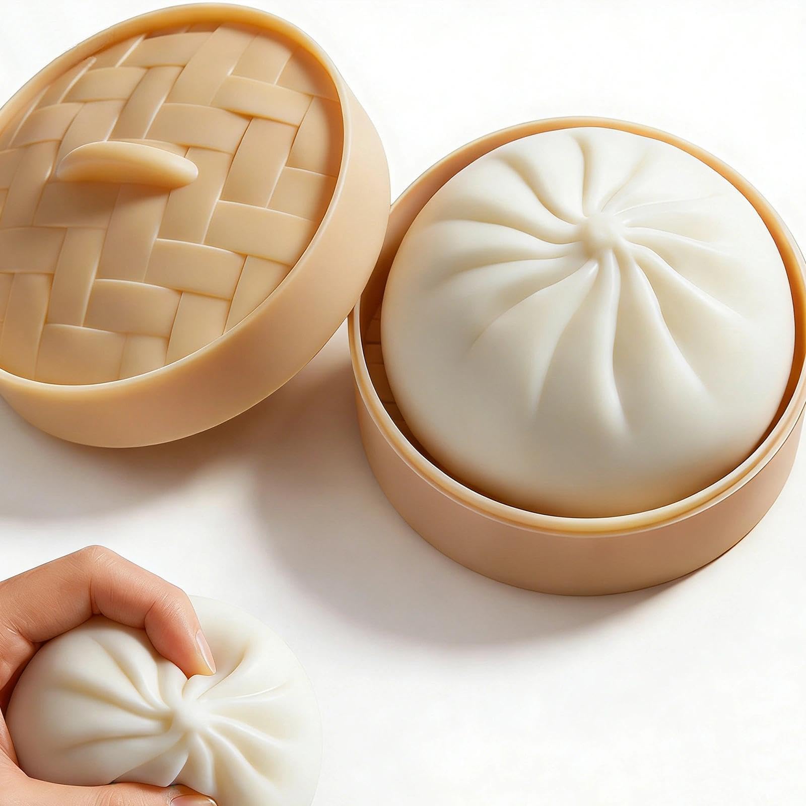 Dumpling Squishy, Giant Solid Color Dumpling Squishy, Soft Stretchy Relax Gadget with Mini Steamer, Cute Food Inspired Squeeze Piece for Home Office Desk Decoration
