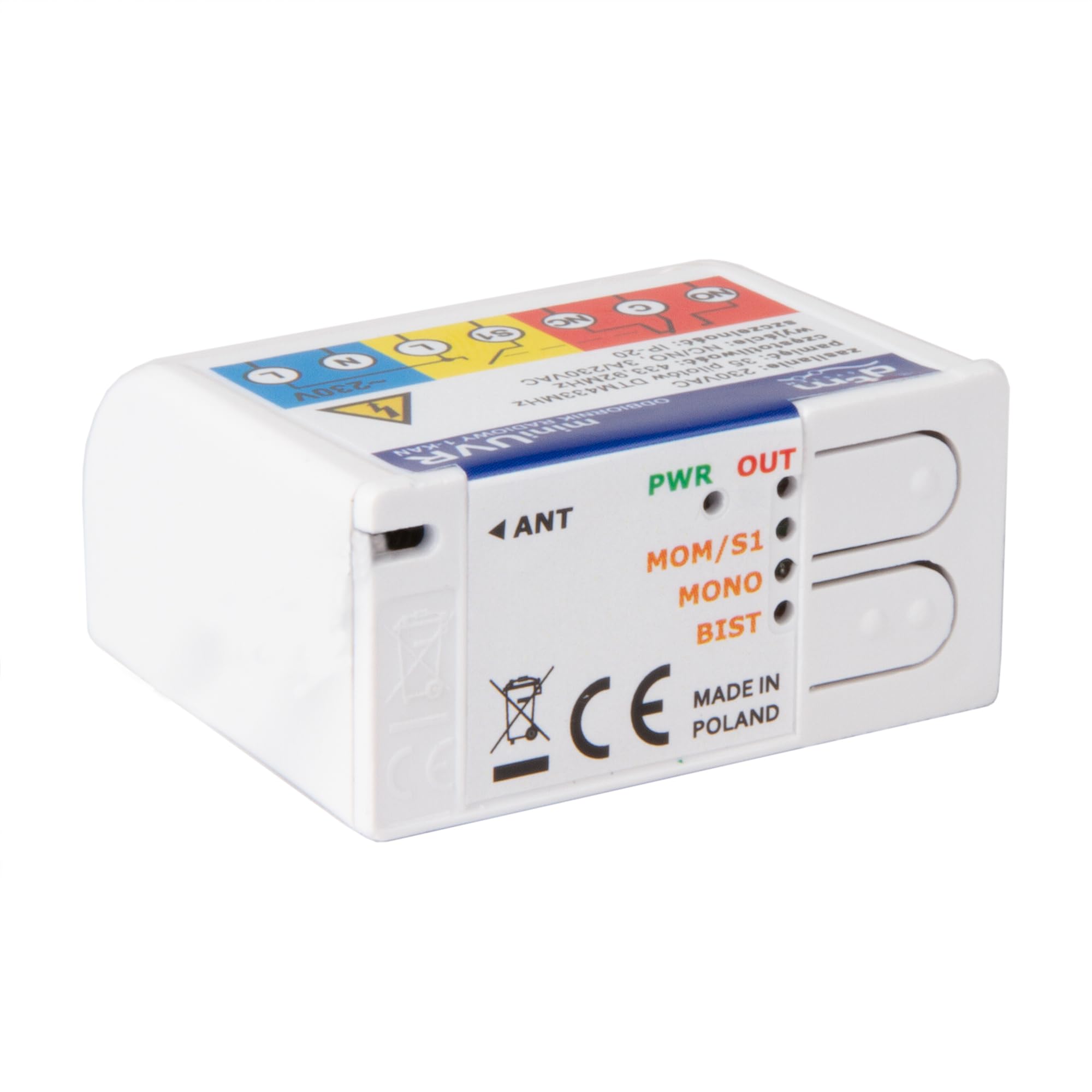 Récepteur radio DTM MINIUVR 1 canal 230 V 433 MHz Possibilité de commande émetteur et bouton poussoir LED Connexion directe sur 230 V