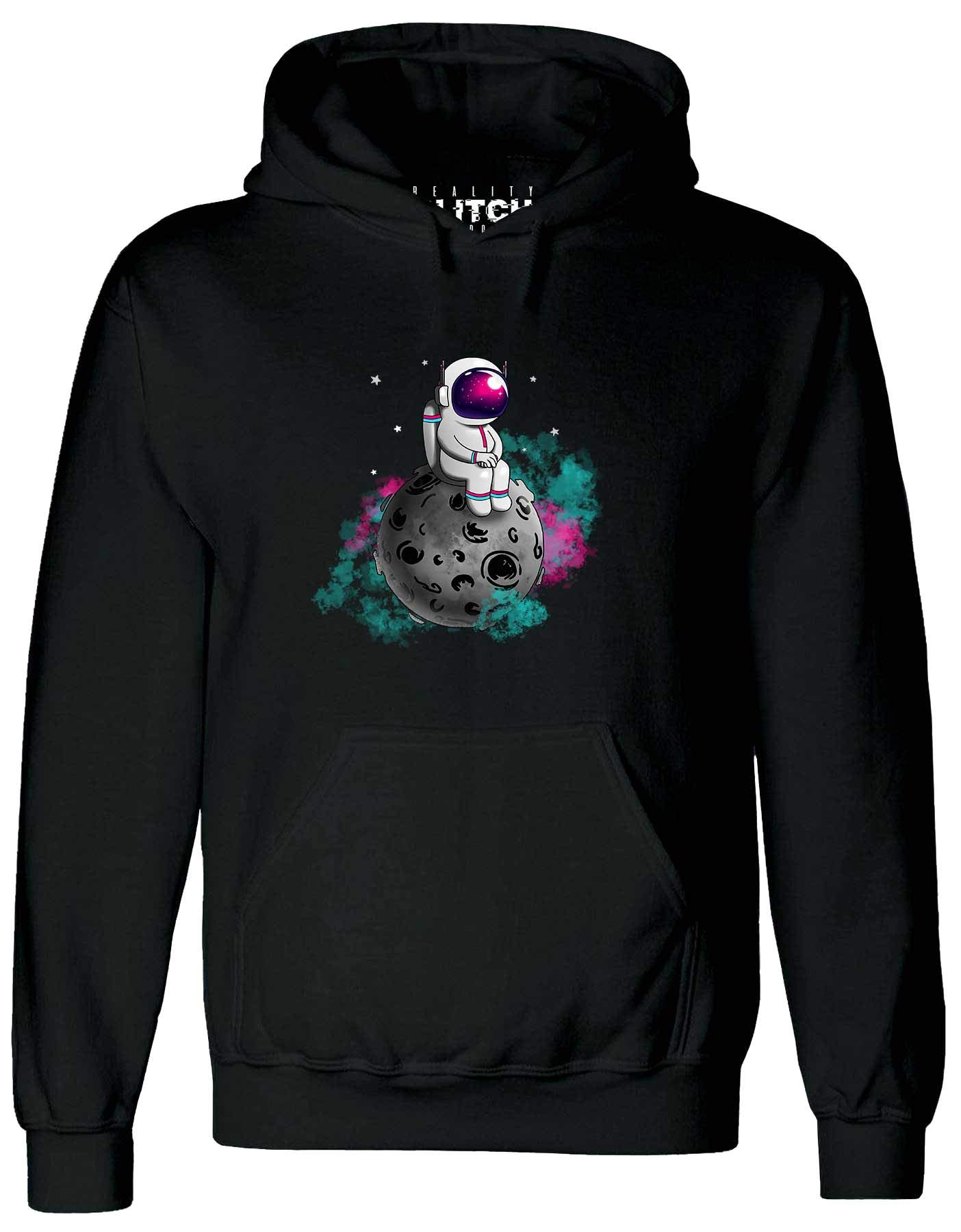Reality Glitch Men's Black Spaceman Moon Hoodie