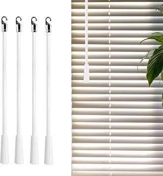 4-Piece Blind Wand Replacement Set - Hook, 24in Fiberglass Vertical and Horizontal Blinds Opener Stick