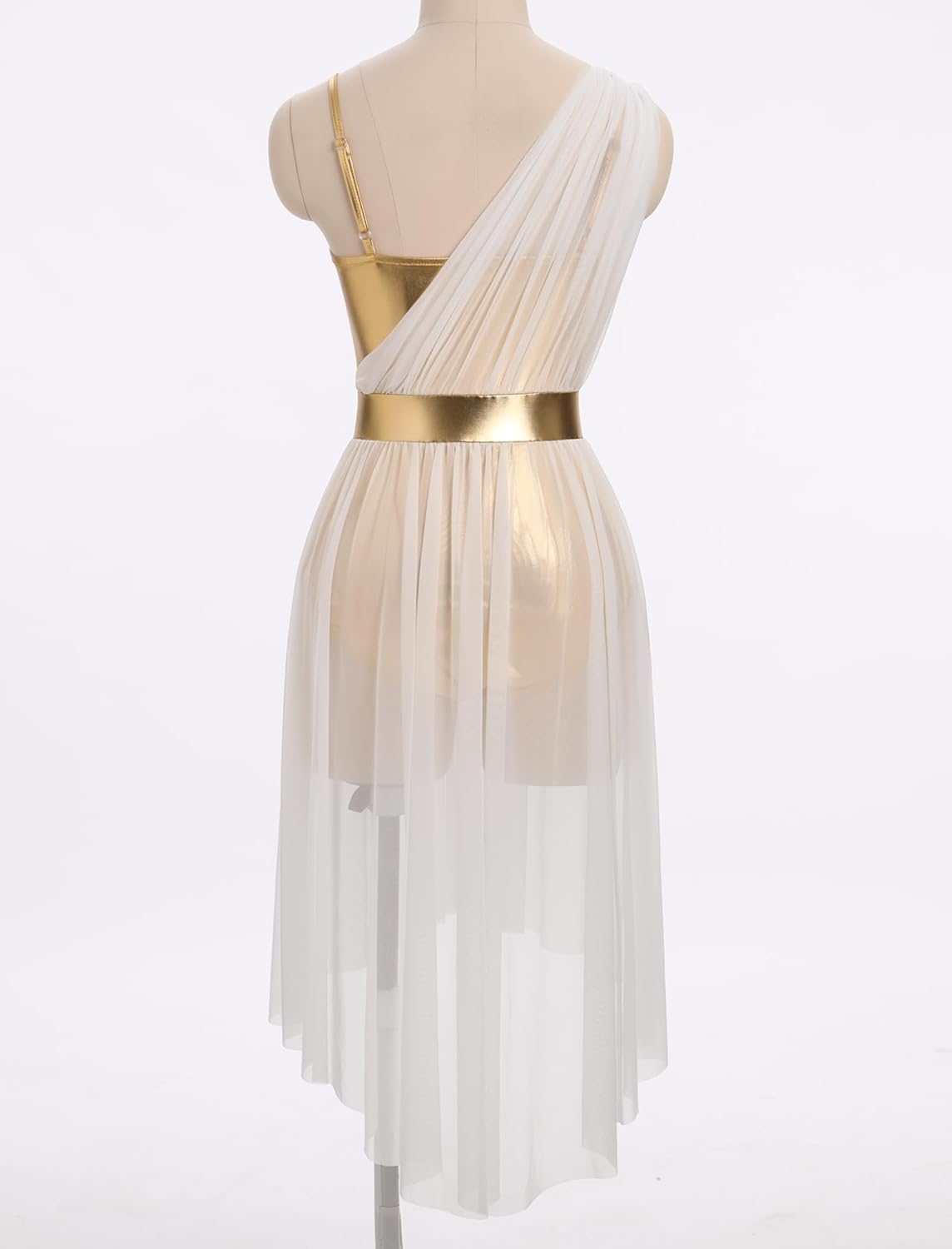 ODASDO Lyrical Dance Costumes for Women Cami Straps Metallic Mesh Tulle Flowy Leotard Dress for Recital Stage Performance