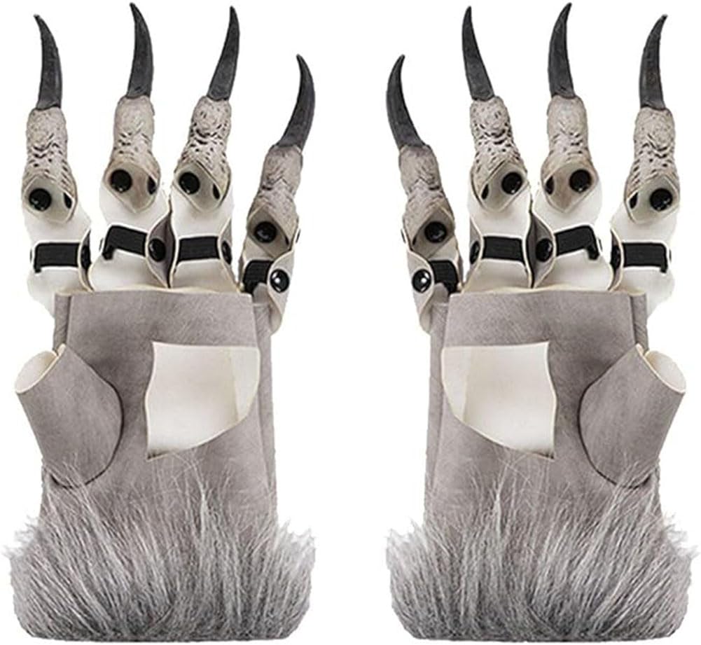 AYILUOBE Halloween Dragon Claw Gloves Leather Horrific Wolf Werewolf Gloves Animal Paw Glove for Halloween Costume Party Prop