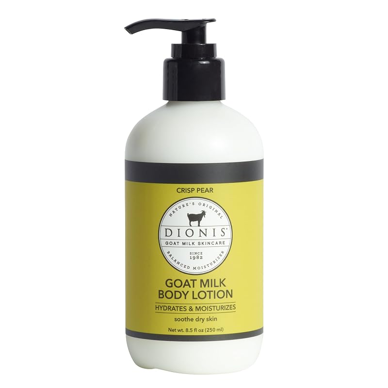 Loção corporal Dionis com leite de cabra, Crisp Pear, frasco com pump, 240 mL