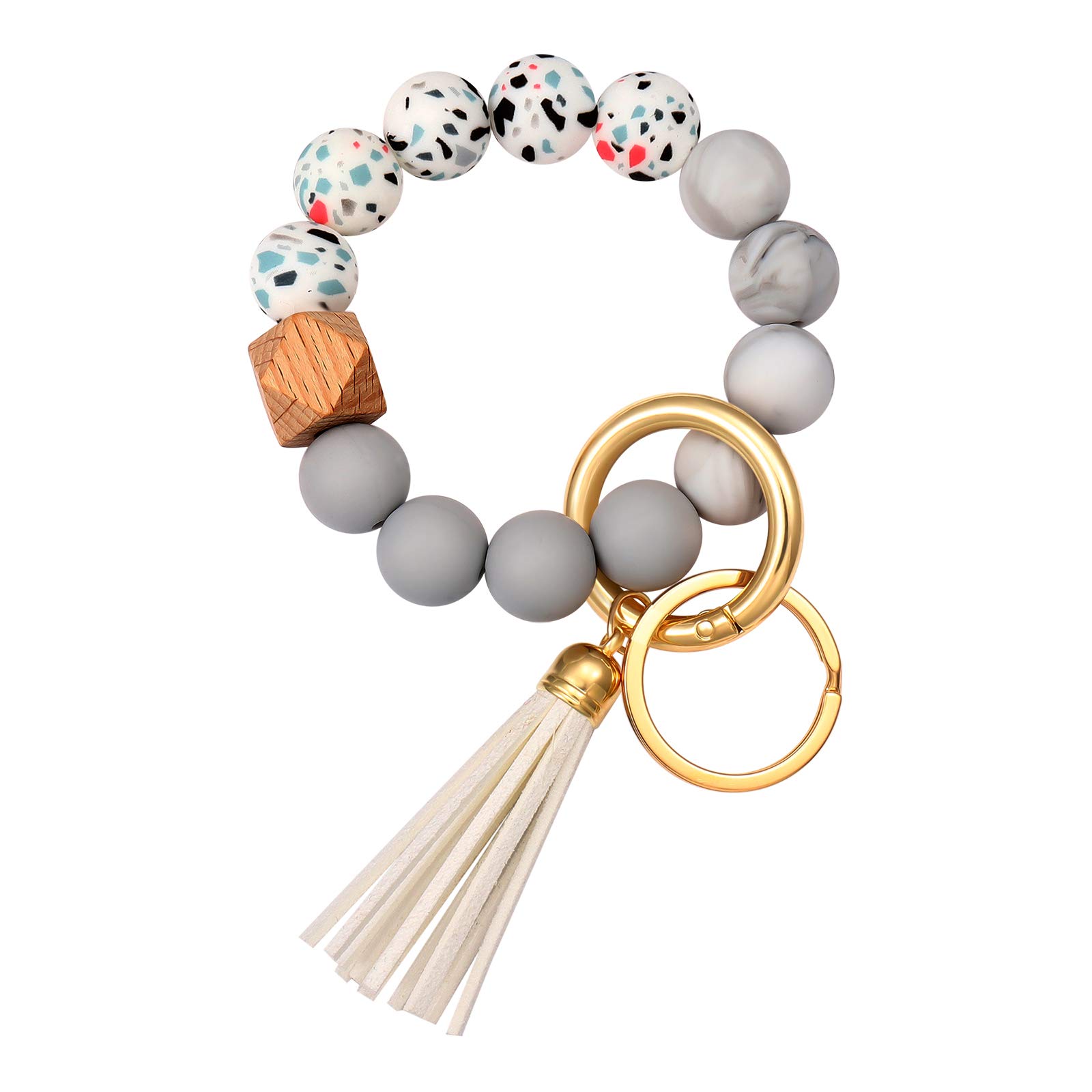 boderierSilicone Bracelet Keychain Wristlet Bangle Keyring Portable House Car Keys Ring Holder W/Tassel