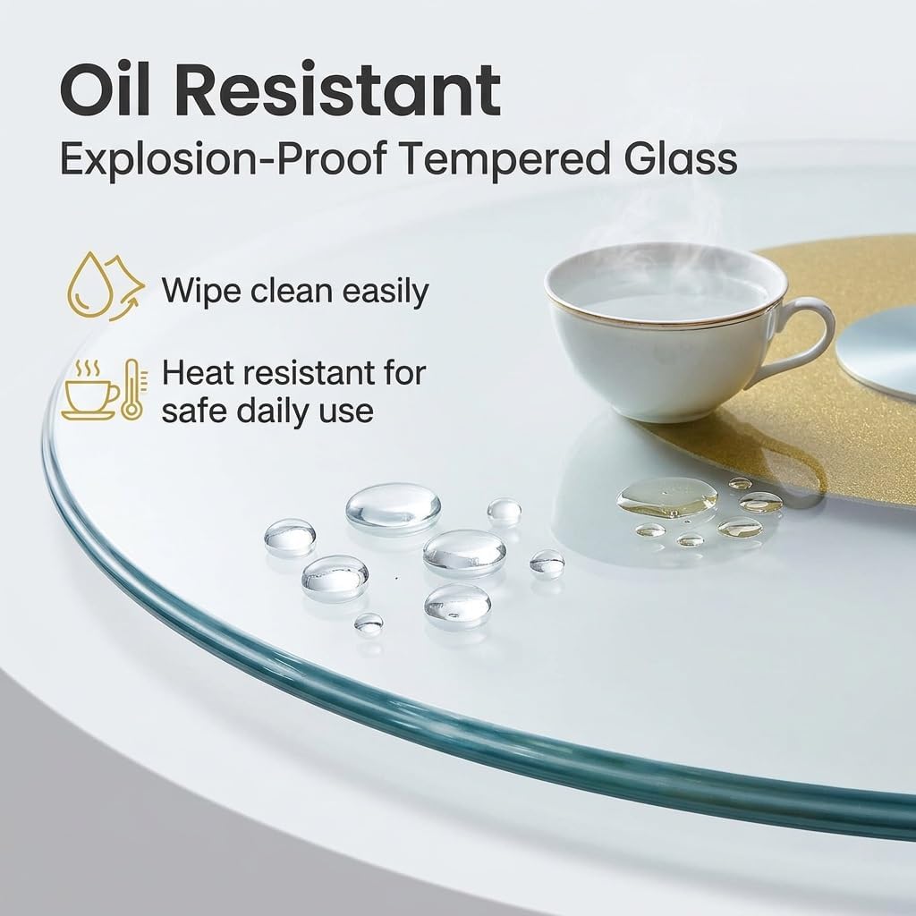 Tempered Glass Lazy Susan Turntable, Rotating Dining Table Tray with Anti-Wobble Bearing, Smooth 360-Degree Spinner for Kitchen Organization & Serving