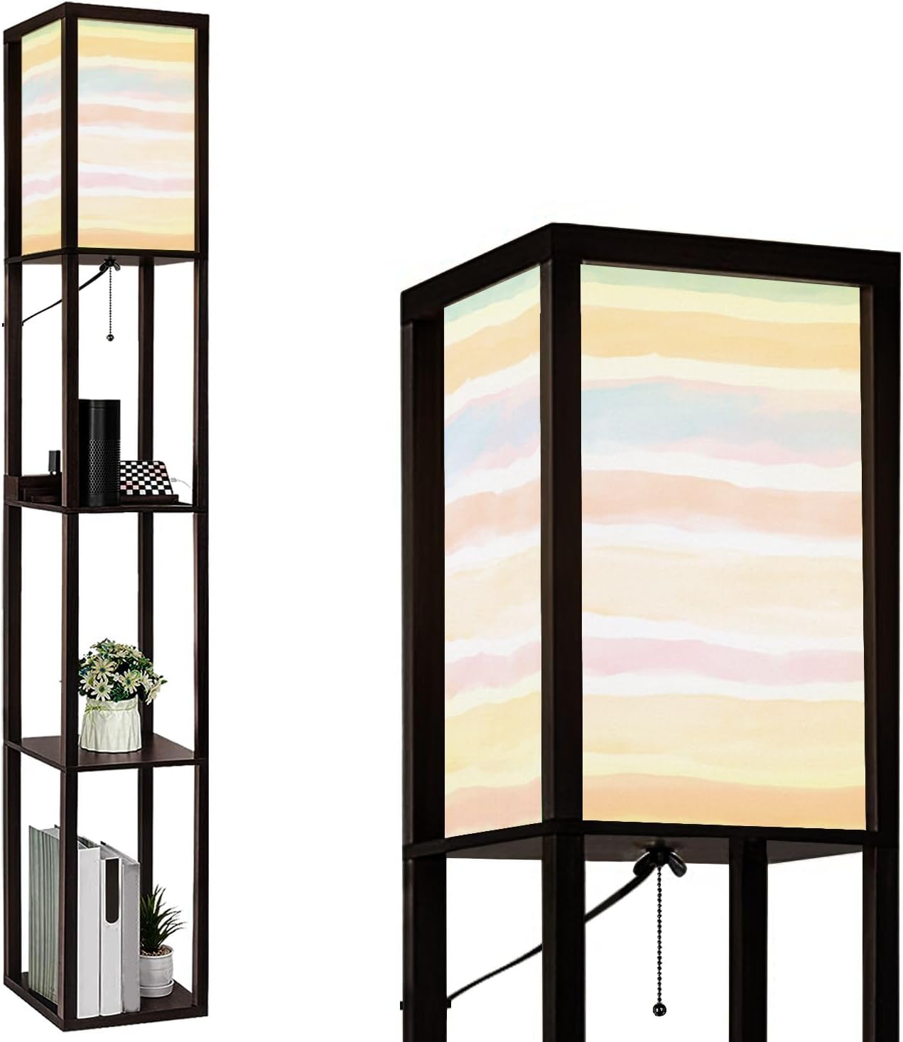 Floor Lamp with Shelves Hand drawn striped pastel stripe seamless childish pastel brush Standing Tall Lamp USB Ports & Power Outlet Modern Corner Lamp Nightstand Light for Living Room Bedroom