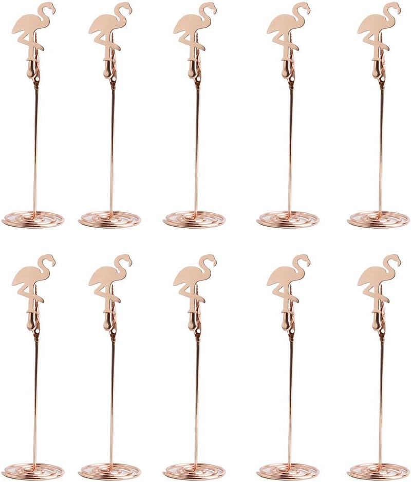 KIPETTO 10PCS Table Number Holder Name Place Card Holder with Flamingo Menu Memo Clips for Wedding Party Favors, Rosegold
