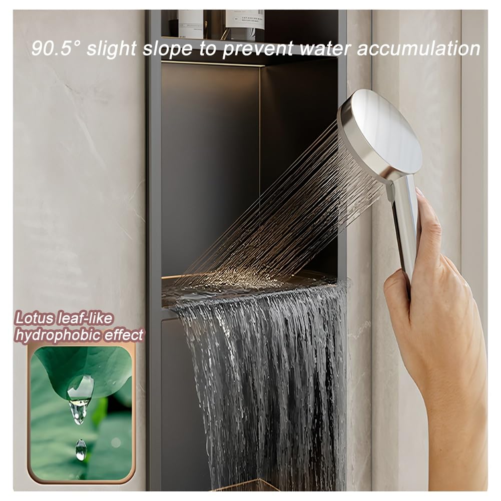 Estante de ducha LED empotrado de 4 niveles, impermeable, de acero inoxidable, para guardar champú, montaje en pared, solución de baño, no necesita azulejos (gris, 1200 x 280 x 125 mm)