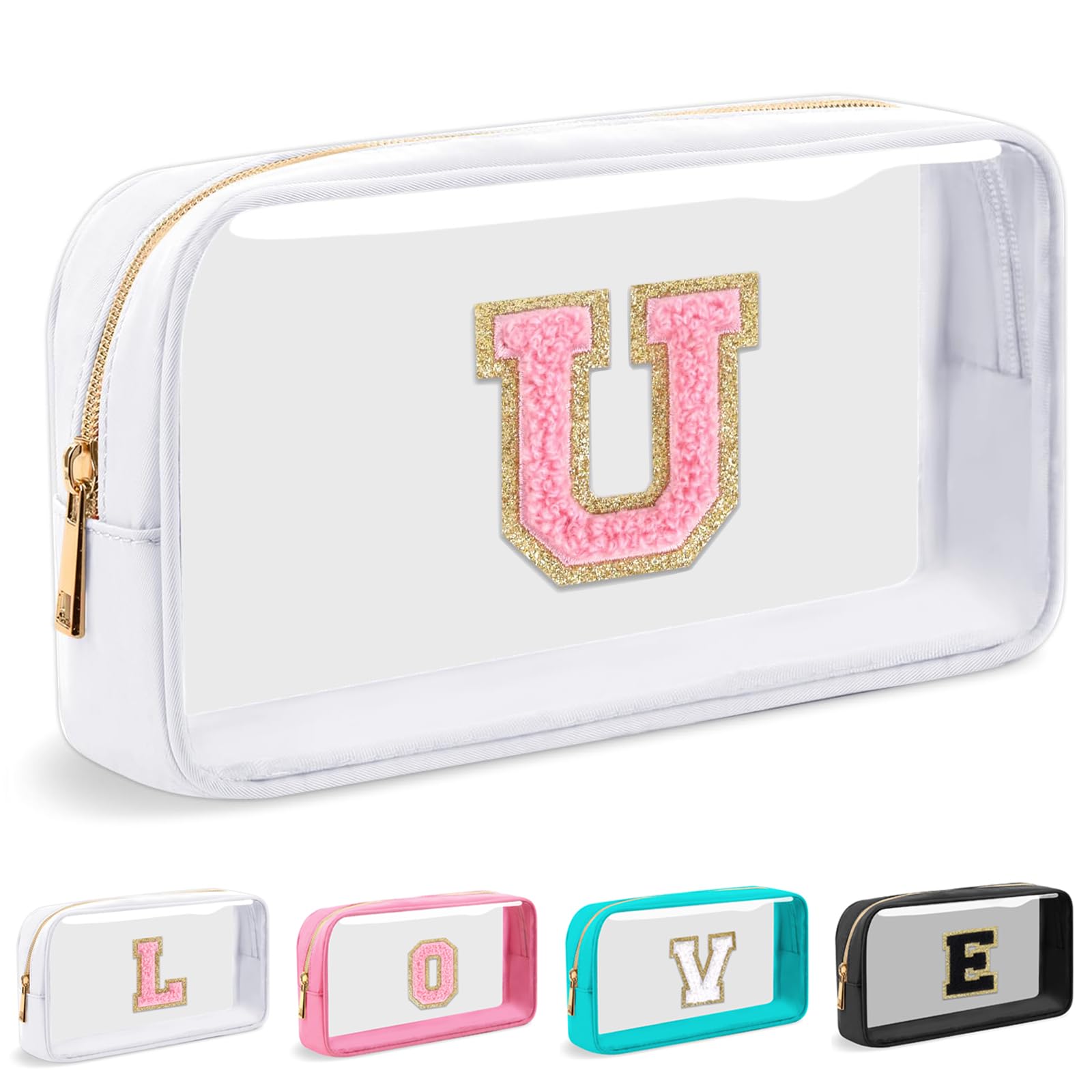 Cosmetic Bags Clear Makeup Bag Organizer Travel Essentials Gifts for Women Girlfriend Teen Mom Teacher Brithday Mothers Day Gifts A-Z Personalized Bag (U