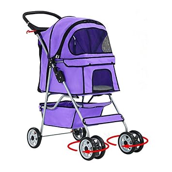 Pet Stroller for Small Medium Dogs & Cats,Folding Dog Stroller Carrier Strolling Cart,4 Wheel Travel Jogger Cat Stroller with Removable Liner,Cup Holders,Weather Cover Purple