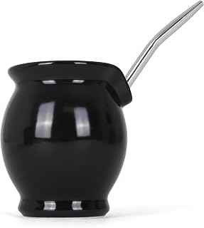 Milltown Merchants Ceramic Mate Gourd and Bombilla Set - Yerba Mate Gourd - Easy To Clean Mate Cup/Filter Straw for Yerba Mate Tea and Mate Infused Drinks (1 pack, Black - Modern Style)