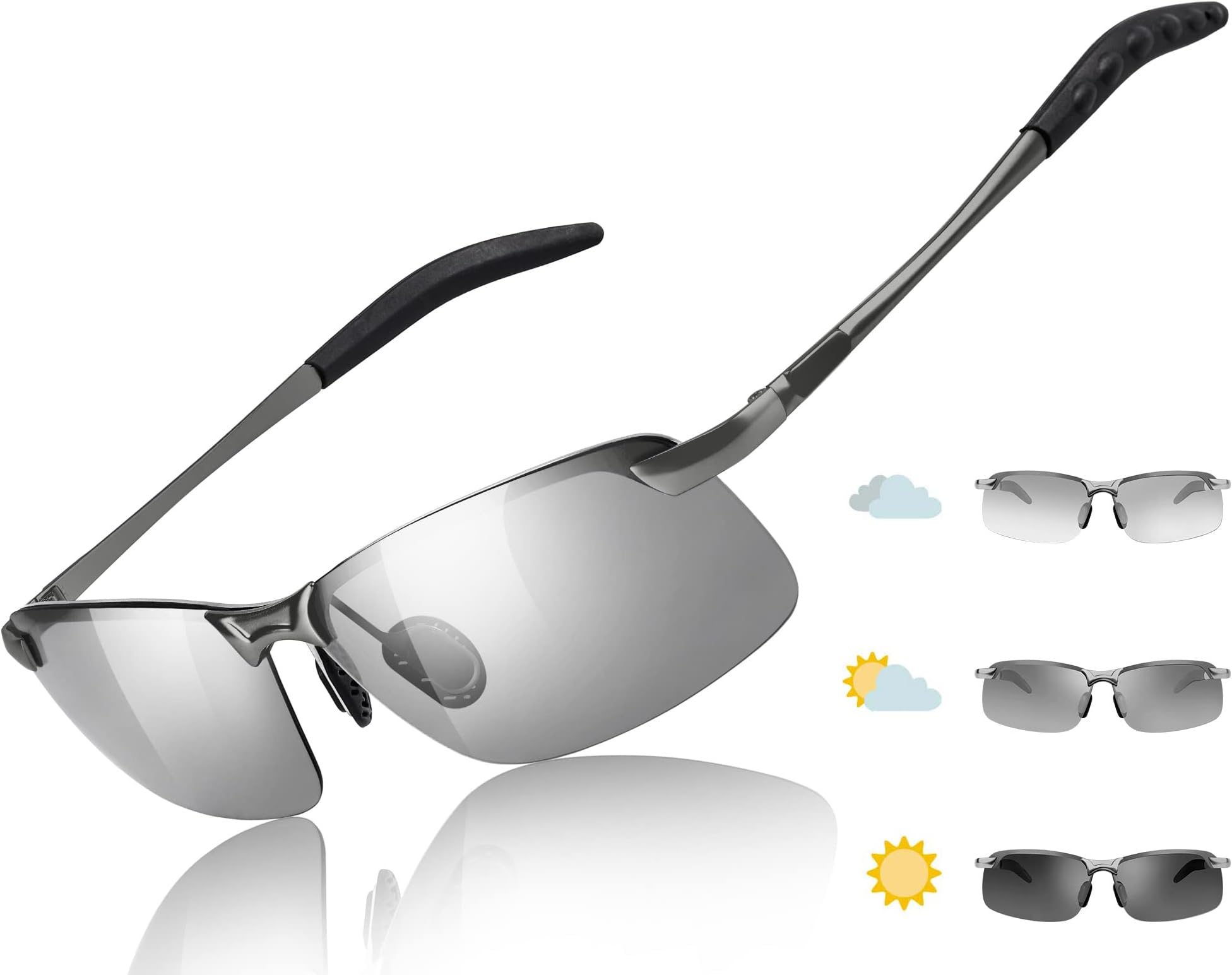 TJUTR Mens Polarized Photochromic Sunglasses Day & Night Driving Glasses Anti Glare | Ideal for Low to Medium Light Condition