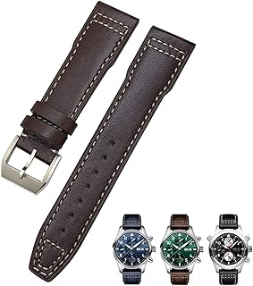 Correas de cuero genuino de vaca 20 mm 21 mm para IWC IW377714 Mark18 Spitfire PORTOFINO pulseras de cuero de vaca suave (color: marrón oscuro, tamaño: 20 mm)
