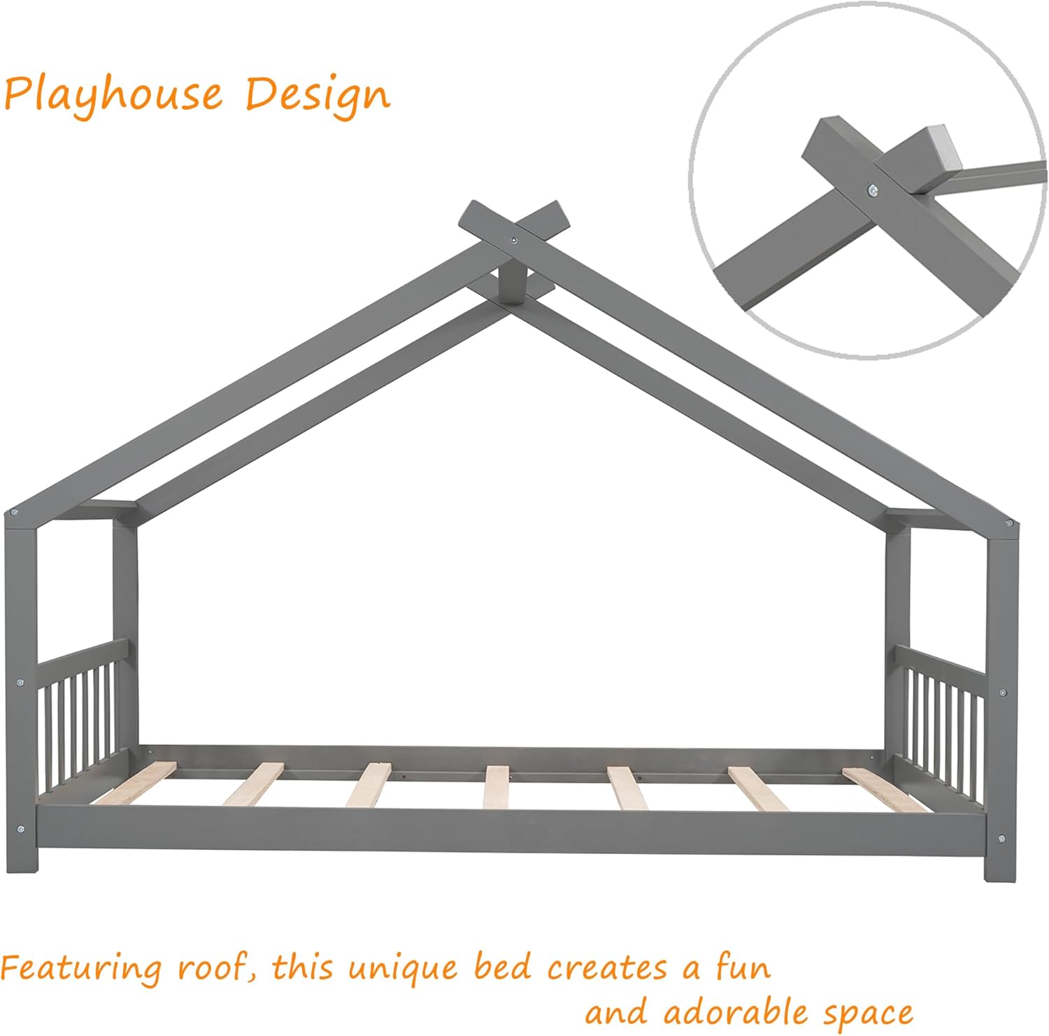 Bellemave Montessori Floor Bed Twin Size, Twin Floor Bed Frame with Headboard, Footboard, Wood Montessori Floor Bed with Slats/House Floor Bed for Kids, Gray Montessori Bed Twin Size