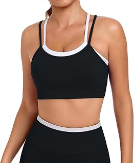 Sports Bras for Women Double Layer Sports Bra High Support Women's Sports Bra Color Block Cross Back Workout Yoga Bra