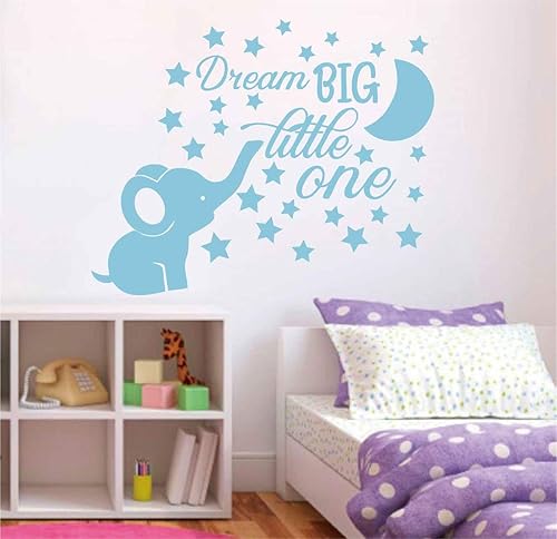 Miniatura 10 de Dream Big Little One - Calcomanías decorativas de pared con diseño de elefante y luna para habitación de niños, calcomanías para bebé, BA048 (negro)