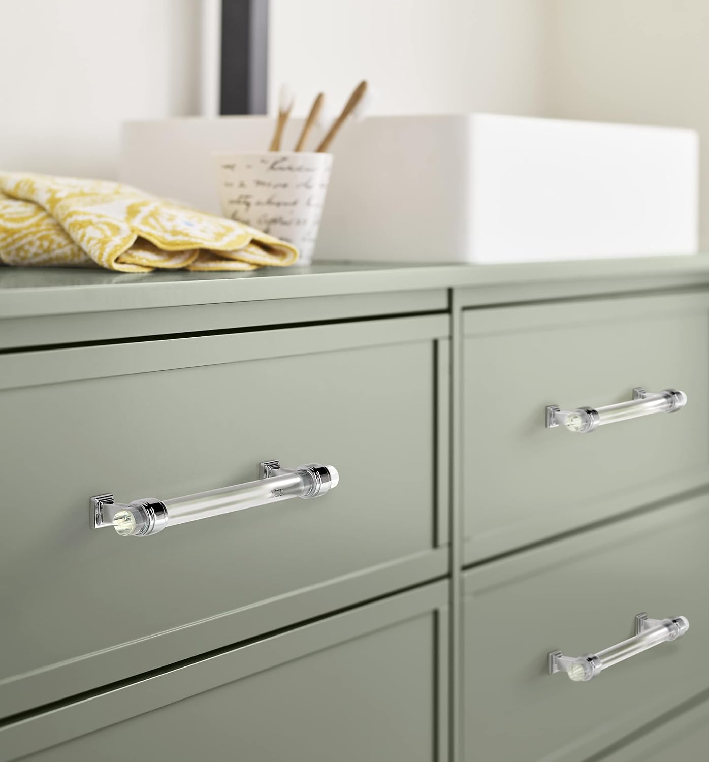 Amerock | Cabinet Pull | Clear/Polished Chrome | 6-5/16 inch (160 mm) Center to Center | Glacio | 1 Pack | Drawer Pull | Drawer Handle | Cabinet Hardware