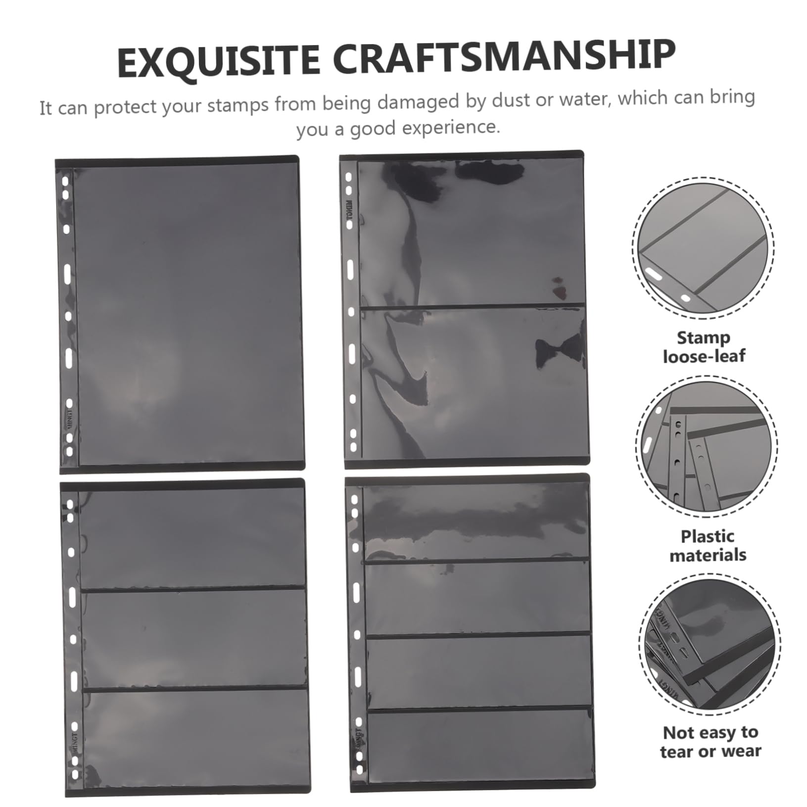 Pages de Timbres Noires en Plastique pour Classeur de Collection 20 Pièces