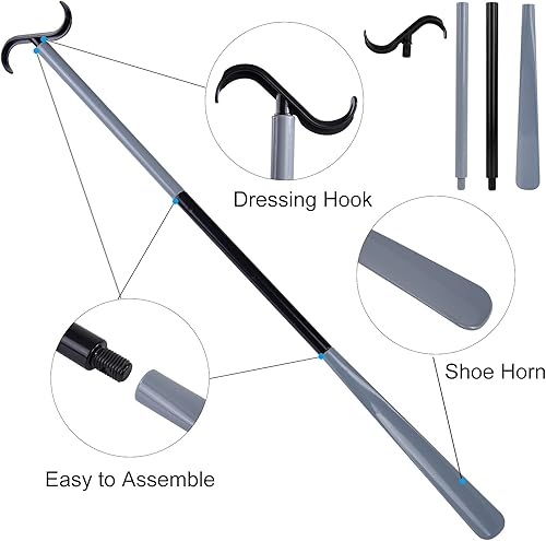 Miniatura 3 de Bastón de vestir de 35 pulgadas de largo con cuerno de zapatos con herramienta de extracción de calcetines, ayudas extendidas ajustables para
